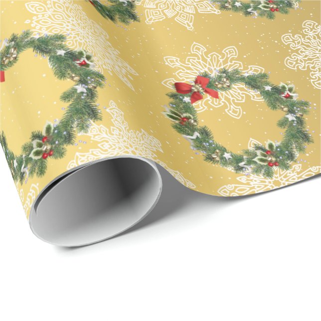 Elegant Guld-julfrö och snöflingan Mönster Presentpapper (Rullad Hörn)