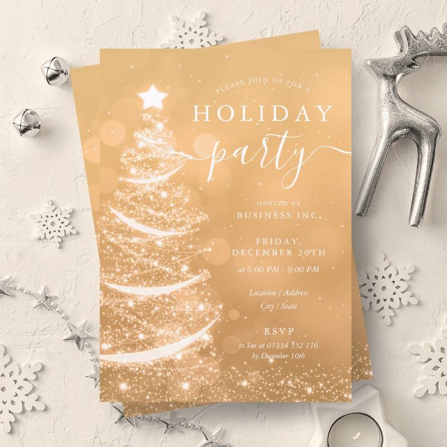 Elegant Guld Julgran Company Helgdag Inbjudningar (Elegant Gold Christmas Tree Company Holiday Invitation)