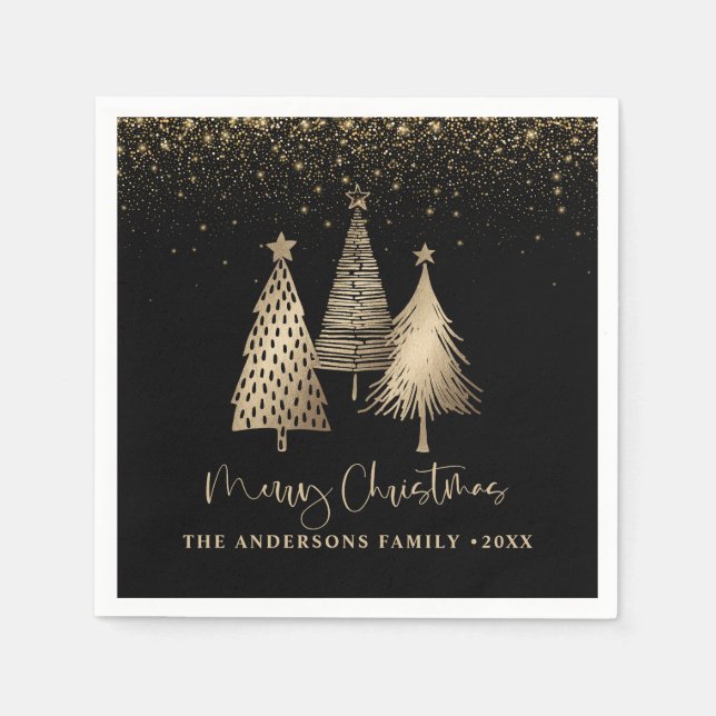 Elegant Guld Julgran Glitter Snö Pappersservett (Framsidan)
