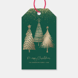 Elegant Guld Julgran Glitter Snö Presentetikett