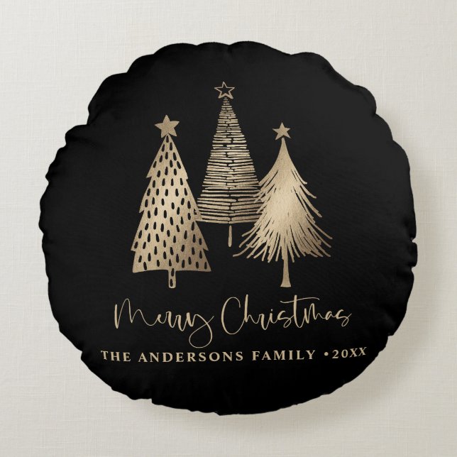 Elegant Guld Julgran God jul Rund Kudde (Framsidan)