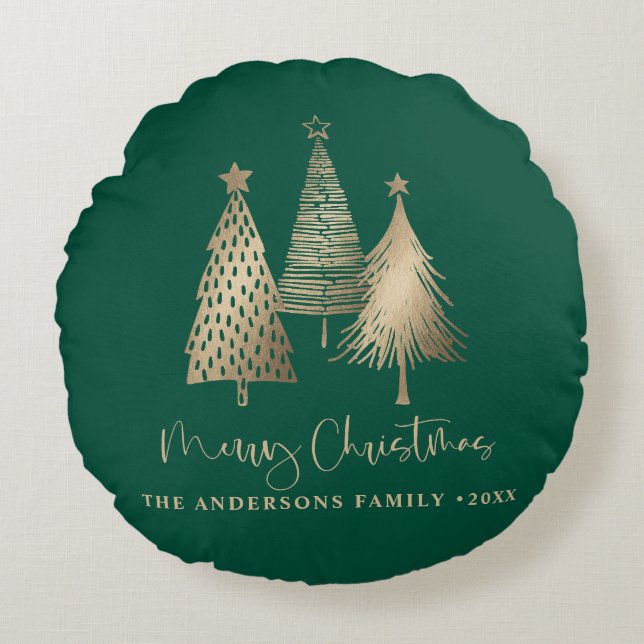 Elegant Guld Julgran God jul Rund Kudde (Framsidan)