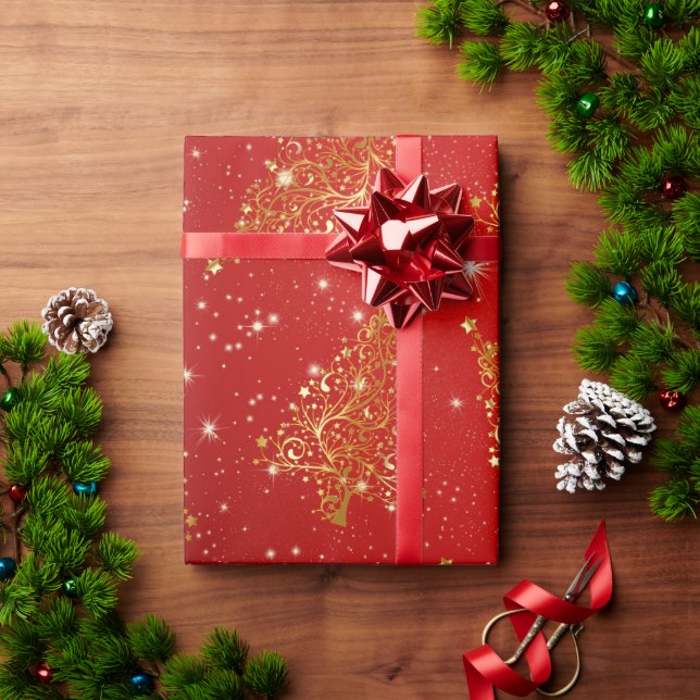 Elegant Guld Julgran Mönster Presentpapper (Julgåva)