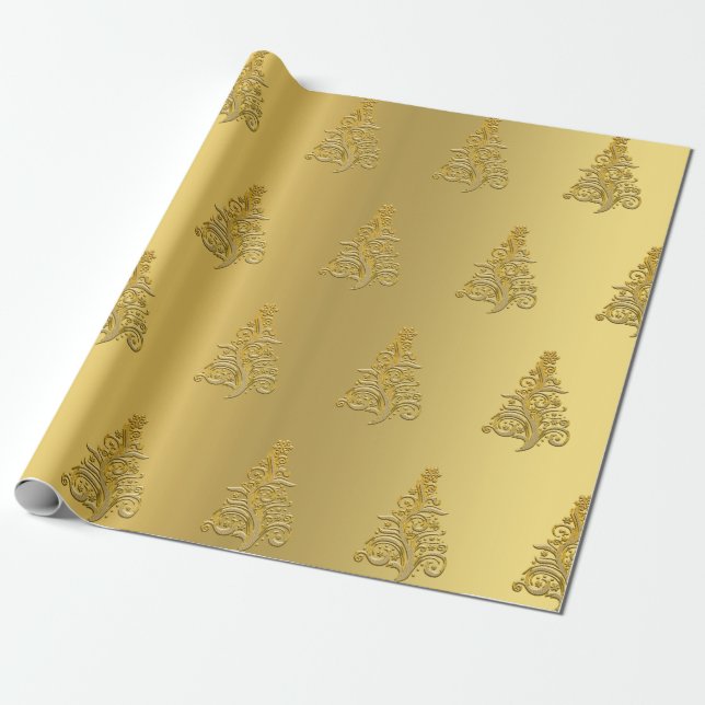 Elegant Guld Julgran mönster Presentpapper (Utrullad)