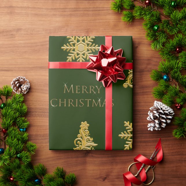 Elegant Guld Julgran om Mörk grönt Presentpapper (Julgåva)