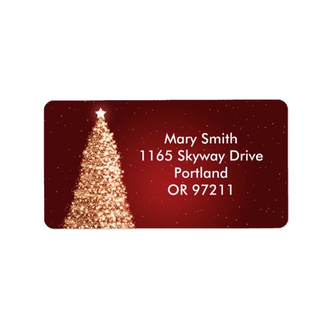 Elegant Guld Julgran Red Adressetikett (Framsidan)