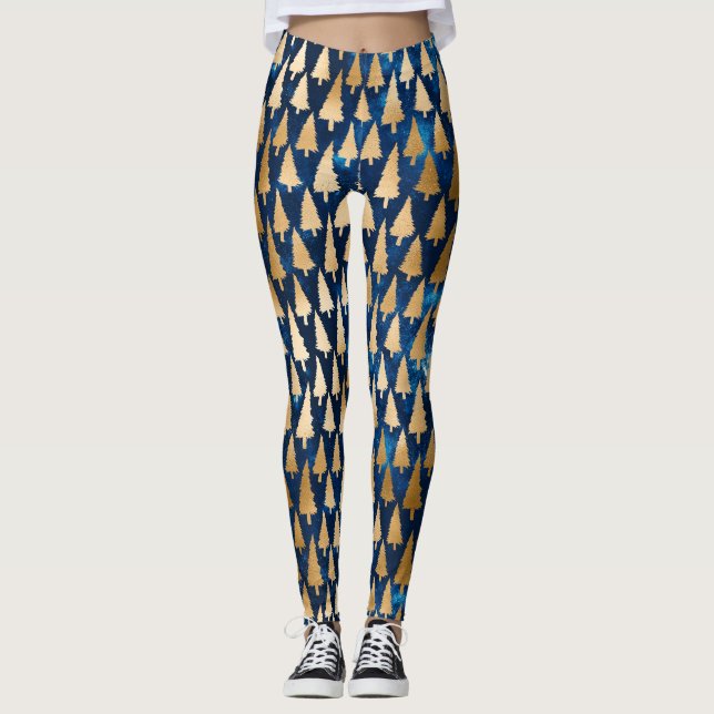 Elegant Guld Julgranar Glitter Helgdag Yoga Leggings (Framsida)