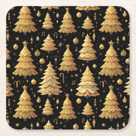 Elegant Guld Julgranar Underlägg Papper Kvadrat