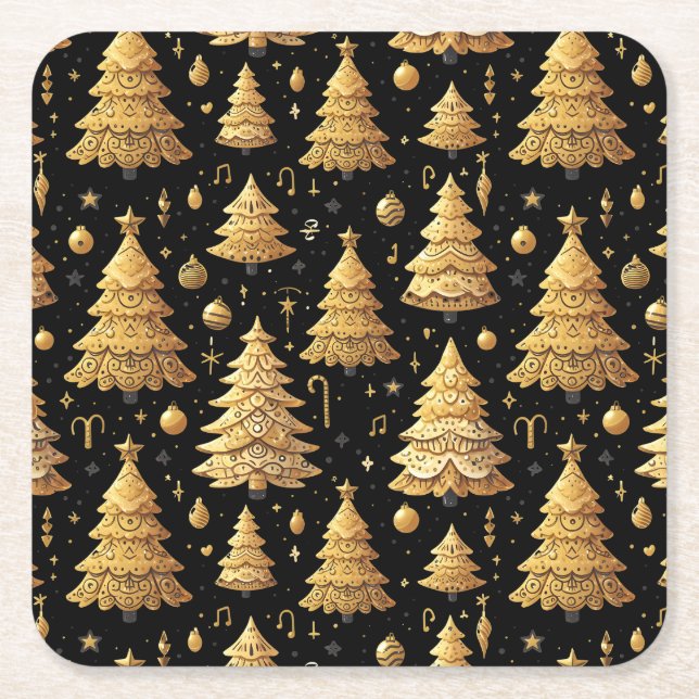 Elegant Guld Julgranar Underlägg Papper Kvadrat (Framsidan)