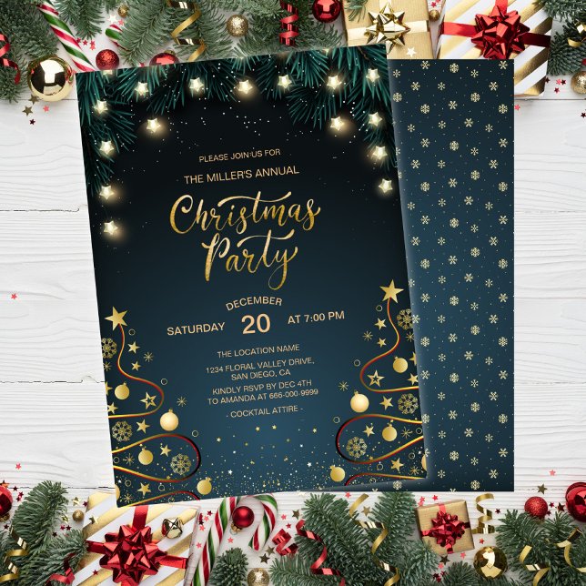 Elegant Guld julhus Corporate Party Inbjudningar (Elegant Christmas Home Corporate Holiday Party Invitation)