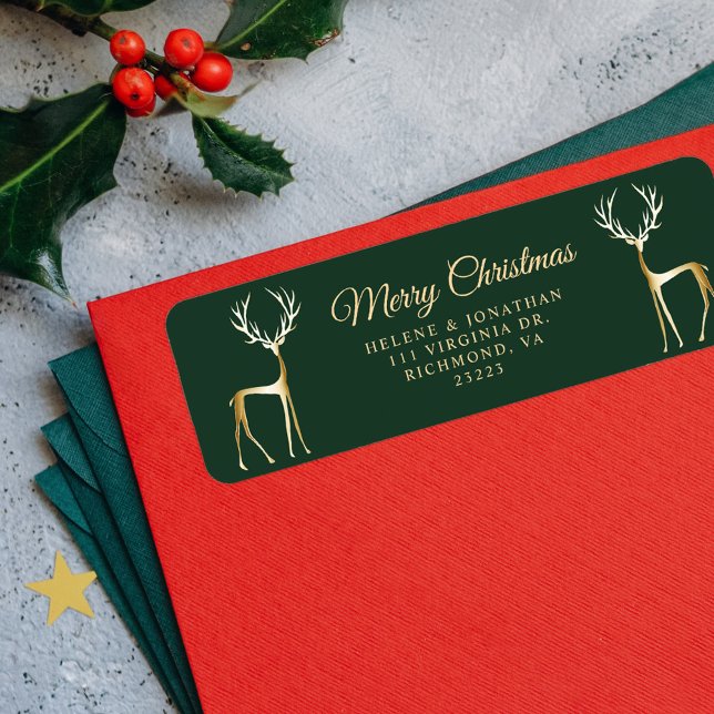 Elegant Guld julrenar Returadress Etikett (Elegant Gold Christmas Reindeer Return Address Label)