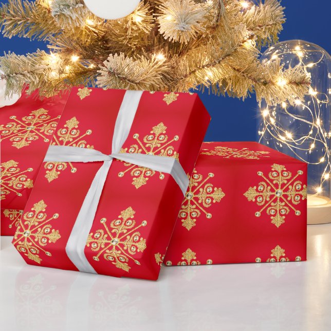 Elegant Guld: Julsnöflake på röd Presentpapper (Helgdagar)
