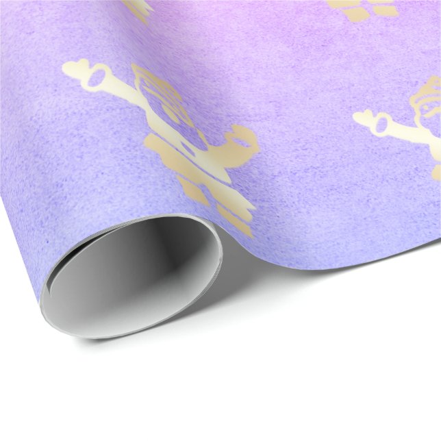 Elegant Guld Jultomten, Mönster Presentpapper (Rullad Hörn)