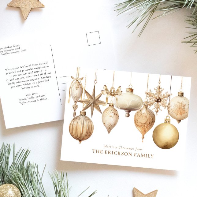 Elegant Guld, julvatten, vattenfärg Ornament Helg Vykort (Skapare uppladdad)