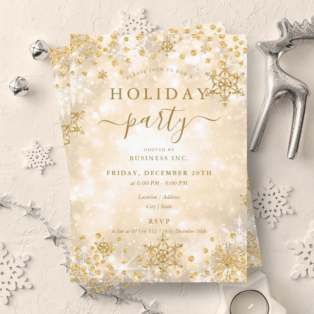 Elegant Guld julvinterföretag Helgdag Inbjudningar (Elegant Gold Christmas Winter Company Holiday Invitation)