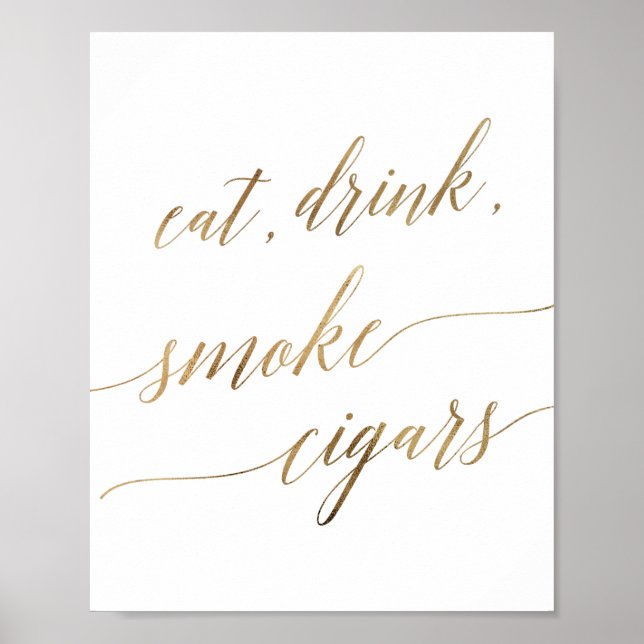 Elegant Guld Kalligrafi Ät Rökcigarrer Poster (Framsidan)