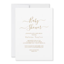 Elegant guld kalligrafi baby shower inbjudan