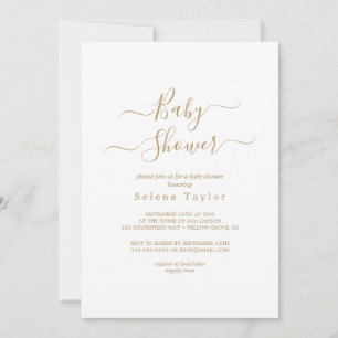 Elegant guld kalligrafi baby shower inbjudan