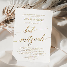 Elegant Guld Kalligrafi Bat mitzvah Inbjudningar