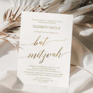 Elegant Guld Kalligrafi Bat mitzvah Inbjudningar