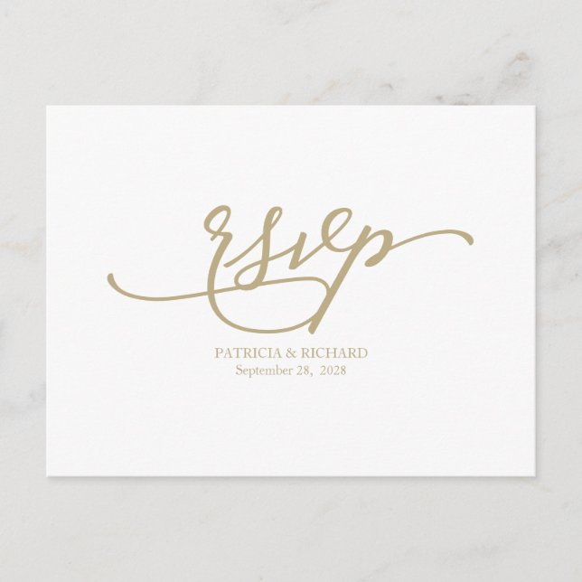 Elegant guld kalligrafi bröllop RSVP Vykort (Framsida)