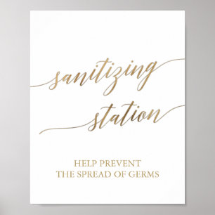 Elegant guld kalligrafi desinfektionsstation skylt