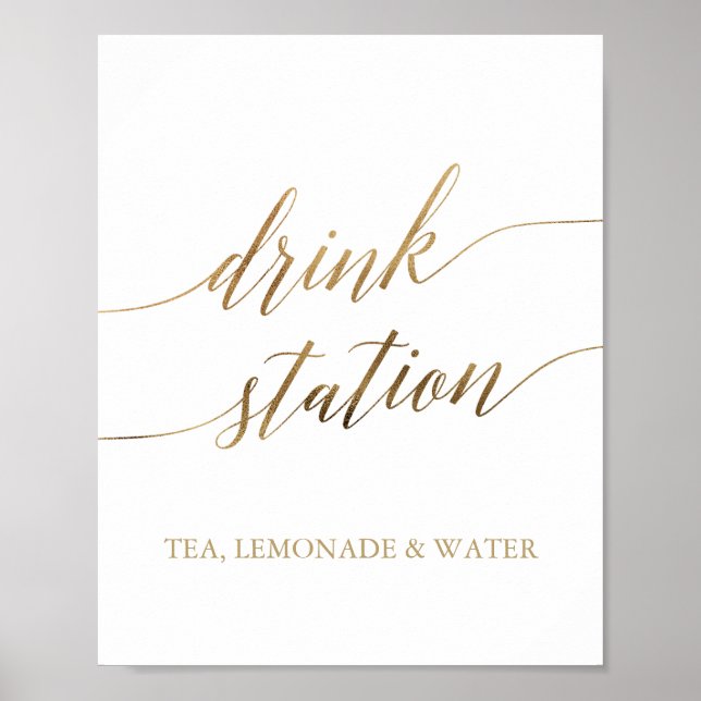 Elegant guld kalligrafi dryckstation poster (Framsidan)
