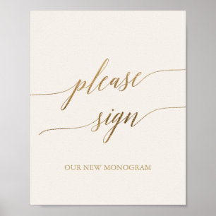 Elegant guld kalligrafi elfenben vänligen signera poster