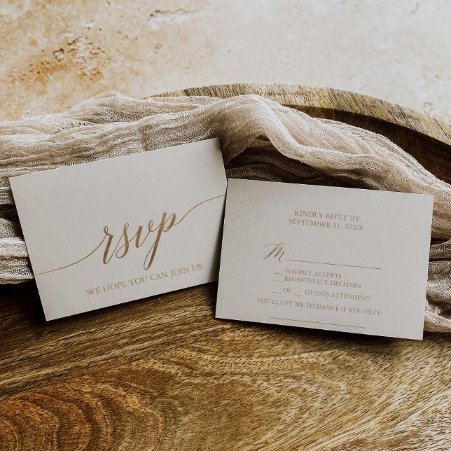 Elegant Guld Kalligrafi Elfenbensfärgad Sång RSVP- OSA Kort (Skapare uppladdad)