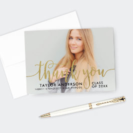 Elegant guld kalligrafi examen foto tack kort