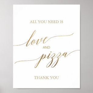 Elegant guld kalligrafi Kärlek och pizza skylt