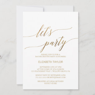 Elegant guld kalligrafi Let's Party Inbjudningar