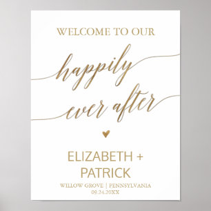 Elegant Guld Kalligrafi lyckligtvis efter hjärtat Poster
