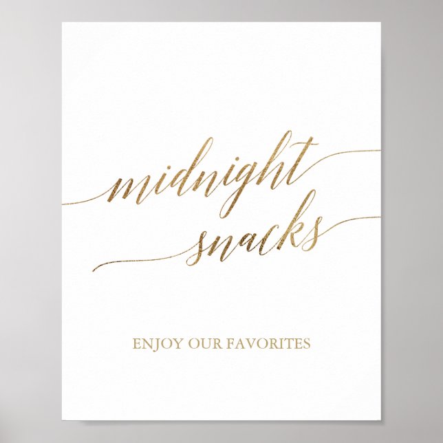 Elegant guld kalligrafi Midnatts Snacks Skylt (Framsidan)
