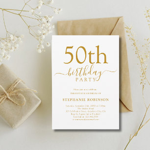 Elegant guld kalligrafi Modern 50-årsdag Inbjudningar