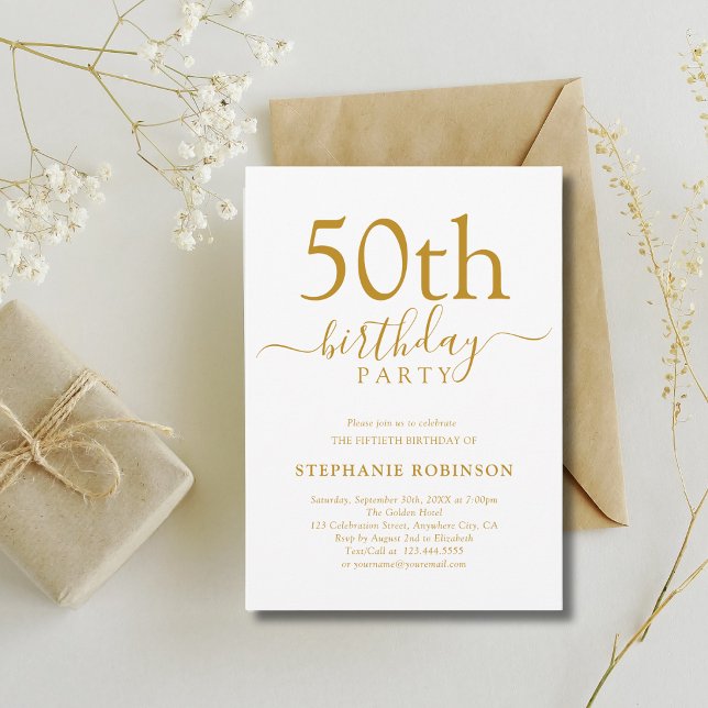 Elegant guld kalligrafi Modern 50-årsdag Inbjudningar (Skapare uppladdad)