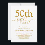 Elegant Guld Kalligrafi Modern 50:e födelsedag Inbjudningar<br><div class="desc">Den här elegantens moderna kalligrafi i guld 50-årsjubileum är perfekt för en enkel födelsedagsfest och roligt. Enkel att anpassa all text. Grattis på födelsedagen!</div>