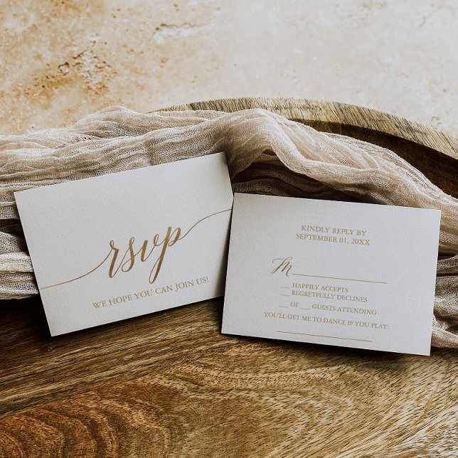 Elegant Guld Kalligrafi Sång Förfrågan RSVP-kort OSA Kort (Skapare uppladdad)