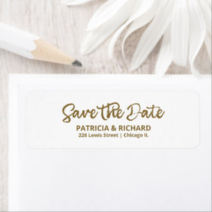 Elegant guld kalligrafi Save The Date returadress Etikett
