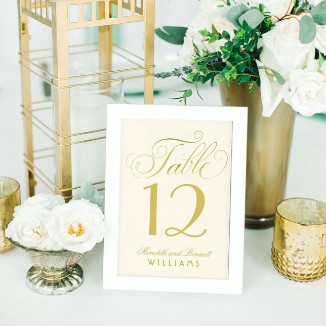 Elegant guld kalligrafi skript monogram bordsnummer (Skapare uppladdad)