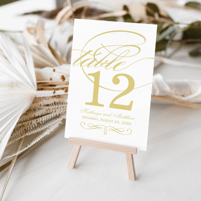 Elegant guld kalligrafi skript monogram bröllop bordsnummer (Skapare uppladdad)