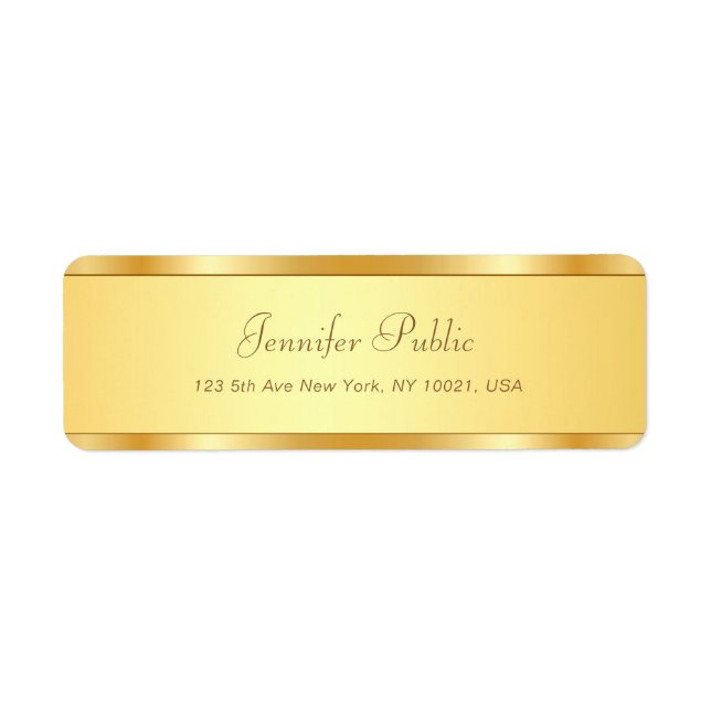 Elegant Guld Kalligrafi Skriptet Namn Text Modern Returadress Etikett (Framsidan)