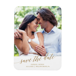 Elegant Guld-kalligrafi Spara datumfoto Magnet