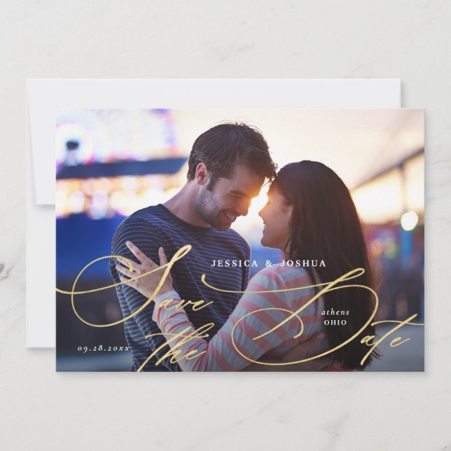 Elegant Guld-kalligrafi Spara datumkortet Inbjudningar (Framsida)