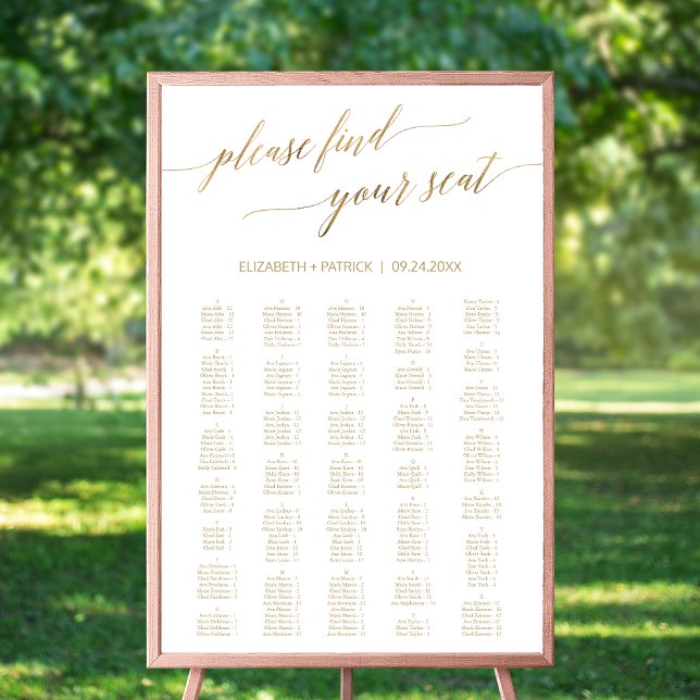 Elegant Guld Kalligrafi stor 200+ Sittdiagram Poster (Skapare uppladdad)