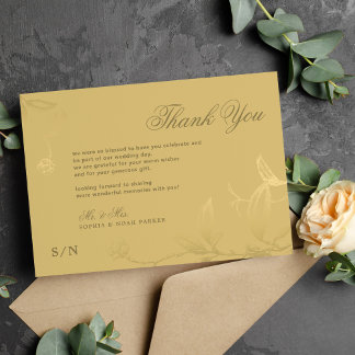 Elegant guld kalligraphy blommigt lyxury bröllop tack kort