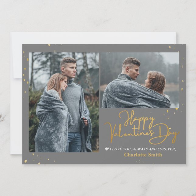 Elegant Guld Kärlek valentins dag par foto Julkort (Framsida)