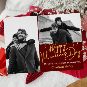 Elegant Guld Kärlek valentins dag par foto Julkort