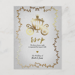 Elegant Guld Kärrvagn Bröllop Saga R.S.V.P. Meddelande Vykort
