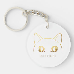 Elegant Guld Katt Linje Konst Nyckelring